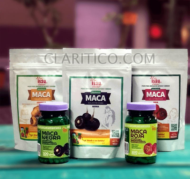 Foto de maca peruana en capsulas y en polvo